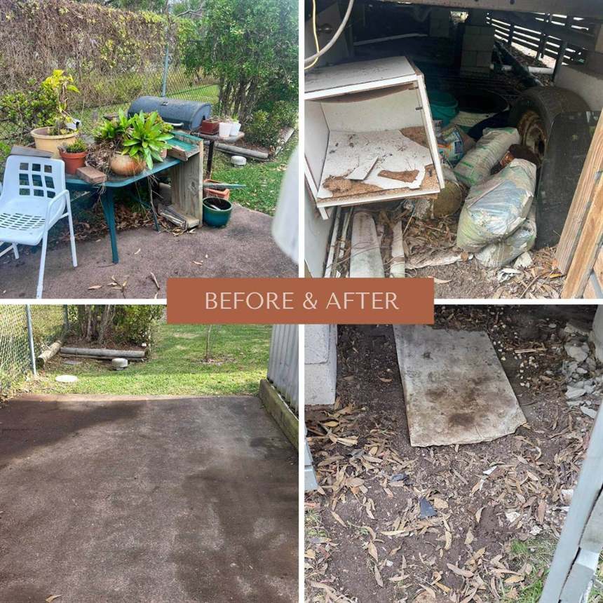 Before and after rubbish removal by Lanky Services on the Central Coast